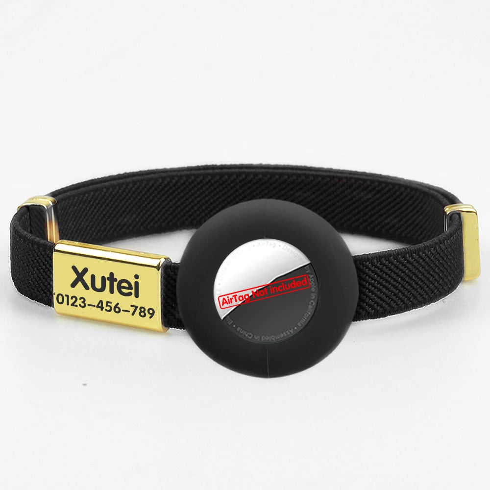 Cute Breakaway Cat Collar with Customized Name Tag Elastic GPS Tracker Kitten Collar with Air Tag Holder Adjustable Pets Collars