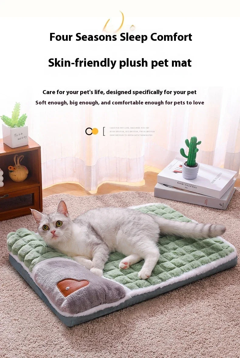 2024 NEW Winter Warm Dog Sleeping Mat Comfortable Dog Bed Plush Pet Mat for Small Medium Large Dogs Square Puppy Bed with Pillow