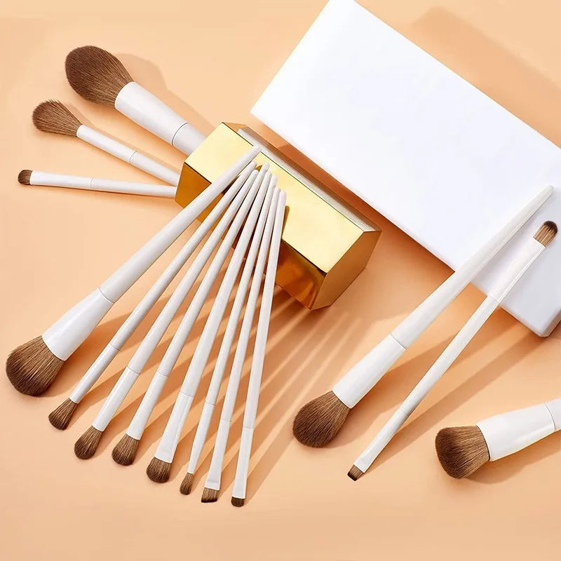 14Pcs Makeup Brush Set White Wooden Handle Synthetic Foundation Brush Powder Contour Eyeshadow Liner Blending Highlight