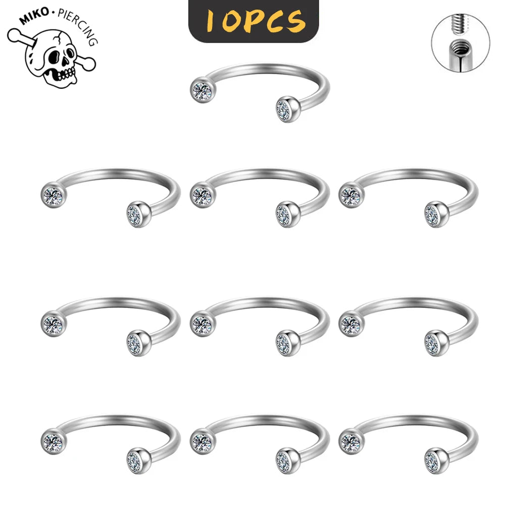 10Pcs ASTM F136 Titanium Horseshoe Piercing Intemal Thread Nose Ring U Shape Hoop Ear Septum Helix Lip Tragus Piercing Jewelry
