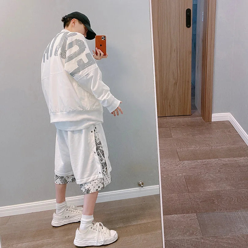 Men's Faux 2 Layer Breasted Bandana Shorts Spring Summer High Street Pants Oversize Paisley Harajuku Hip Hop Trousers 2025 Z1