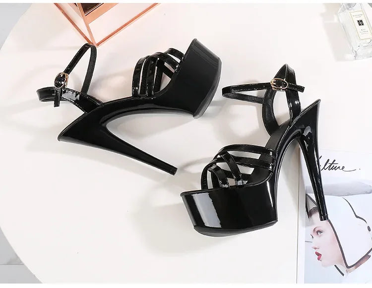 High Heels Model Sexy Black Waterproof Platform 15cm Ultra High Heel Sandals Women Summer Show off Tool for Women Shoes