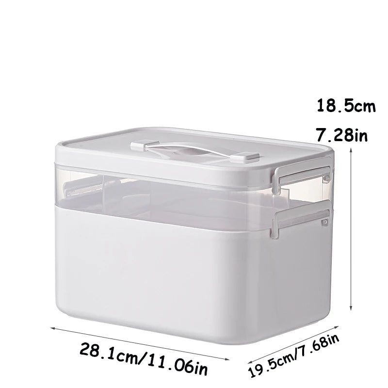Multi-Layer Medicine Storage Box - Portable Home Emergency Organizer with Snap Closure, Durable Plastic Material, for Storing and Organizing Medicines and Miscellaneous Items