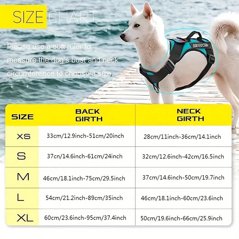 Reflective Dog Vest Harness with 5 PCS Patches Service Dog Harness Adjustable Soft Oxford Pet Harness