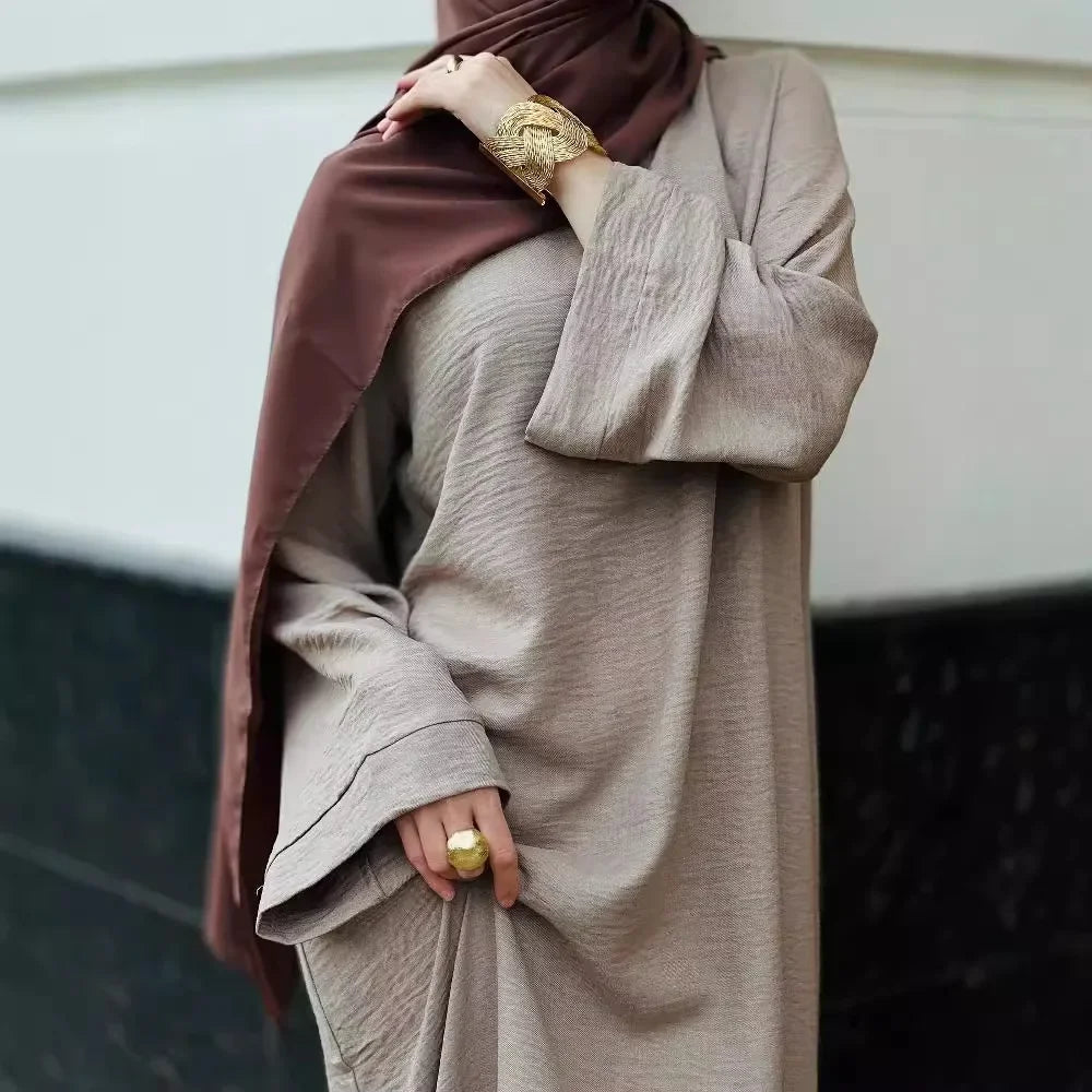 Cross-Border Muslim Women's Autumn Winter Dress Middle East Dubai Turkey Long Sleeve Midi Dress Modest Fashion Islamic Dress