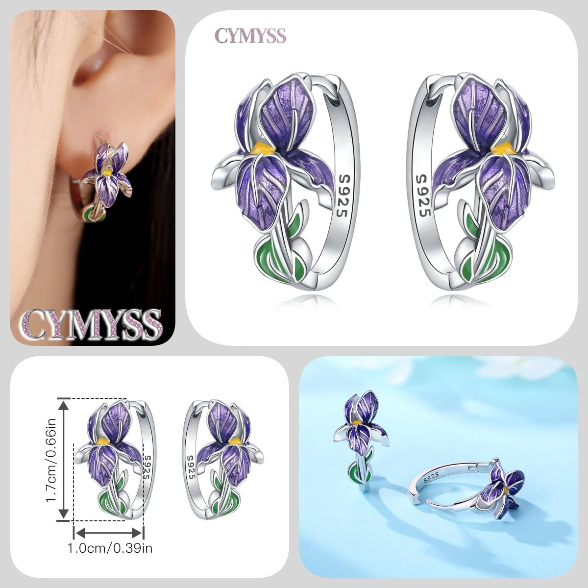 925 Sterling Silver Needle Iris Flower Hoop Earrings for Women Original Elegant Versatile Jewelry Birthday Party Fine Gift 2026