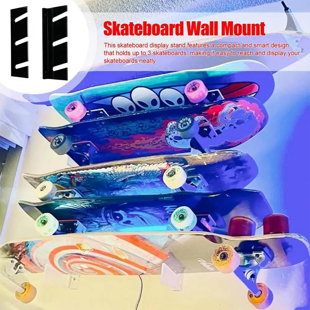 Skateboard Organizer Snowboard Storage Rack Wall Mounted Wall Mounted 3-Tiers Acrylic Snowboard Storage Fitness Equipment