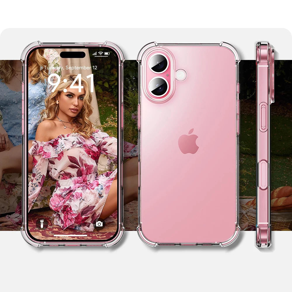 Luxury Shockproof Silicone Phone Case For iPhone 17 16 15 14 13 12 11 Pro Max Air X XS 7 8 Plus Transparent Bumper Back Cover