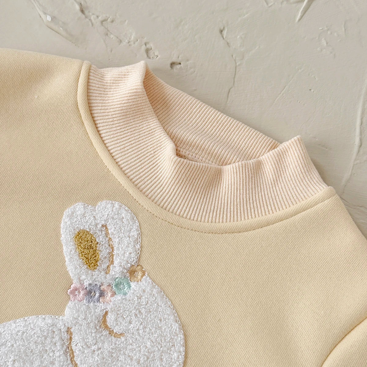 Baby Girl Cute Rabbit Pattern Embroidery Long Sleeved O-neck Sweatshirt+casual Simple Pants Set Autumn Winter Thickened Set