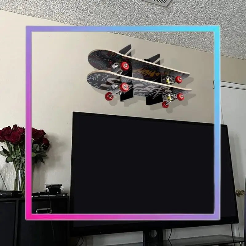 AB94-Skateboard Wall Mount Display Rack,Skateboard Shelf With Three-Layer, Skateboard Storage Hanger For Home Or Garage 1Pair Du