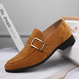 New Men's Slip-On Business Casual Shoes Large Size Fleece Lined Leather Shoes Wear Resistant Rubber Outsole Low Cut Ankle High