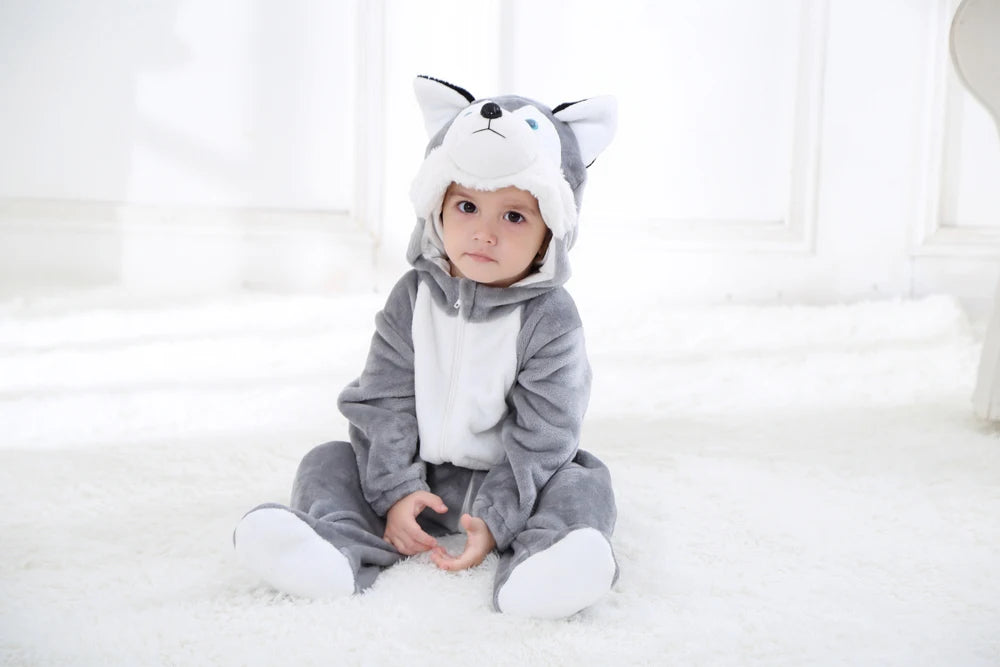 Umorden Animal Dog Husky Romper Costume Kigurumi Jumpsuit Onesies for Baby Boys Infant Toddler Flannel Halloween Fancy Dress