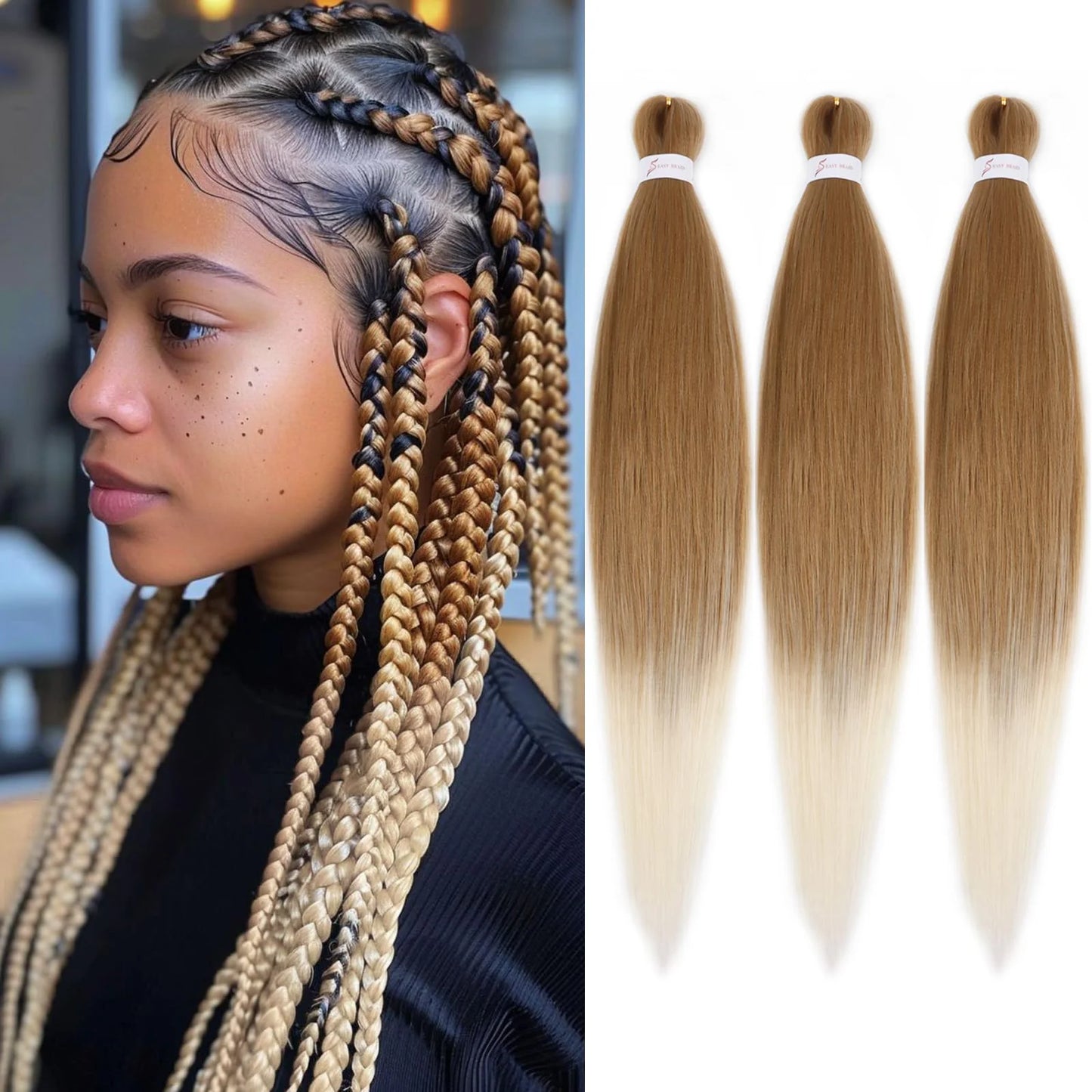 Brown Braiding Hair Pre 3 Packs Pre stretched Braiding Hair Yaki Texture Synthetic Hair Extension Itch Free Hot Water Setting