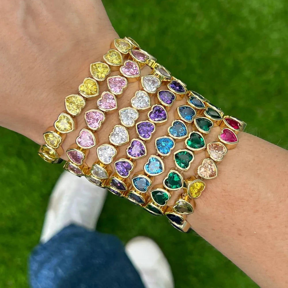 New Iced Out Bling CZ Geometric Stretchy Stretch Double Tennis Chain Bracelet Adjusted Size Bangle For Women Fashion Jewelry
