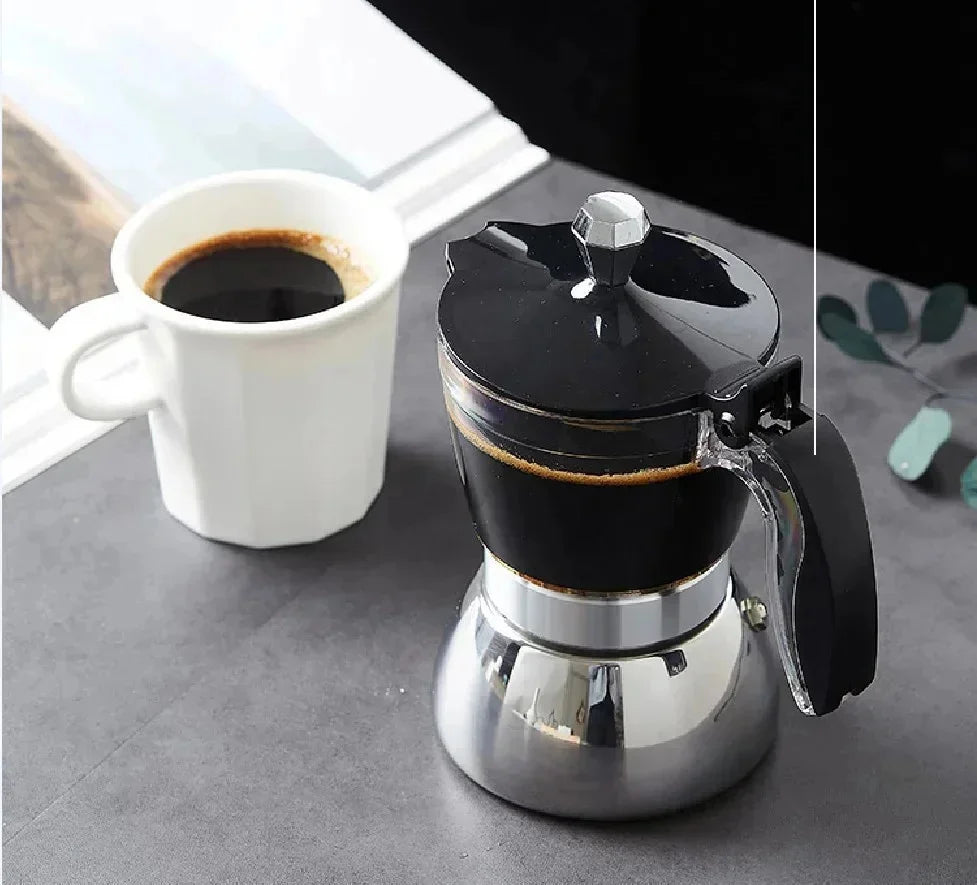200ml 300ml Transparent And Visible Mocha Pot Home Brewed Coffee Pot Italian Stainless Steel Mocha Pot Home Brewed Coffee Set