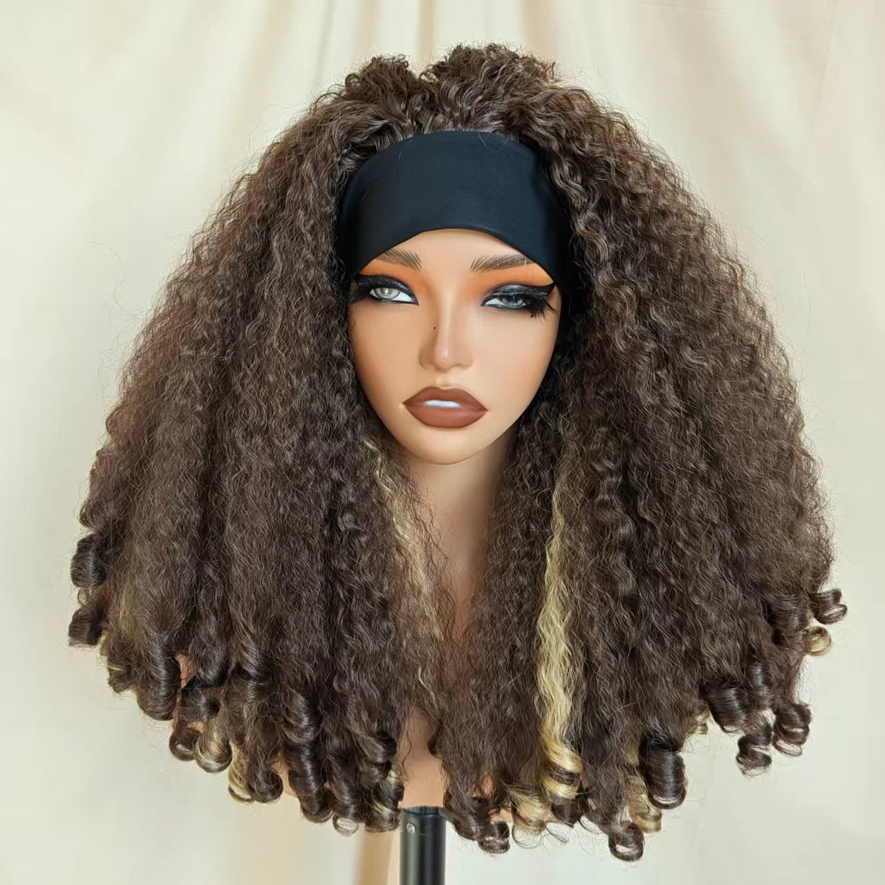 X-TRESS 20inch Synthetic Afro Curly Headband Wig for Women Kinky Straight Hair with Bouncy Curls Fully Soft Hair Easy to Wear
