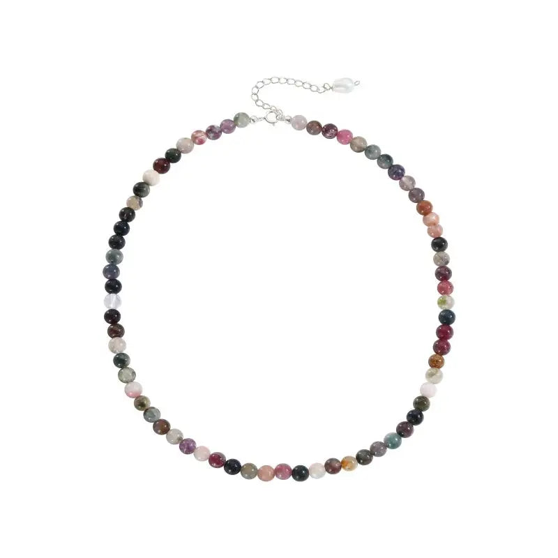 S925 Silver 5-6mm Faceted Tourmaline Necklace Rainbow Multicolor Gemstones Natural Stones Beaded Freshwater Pearl For Women Girl