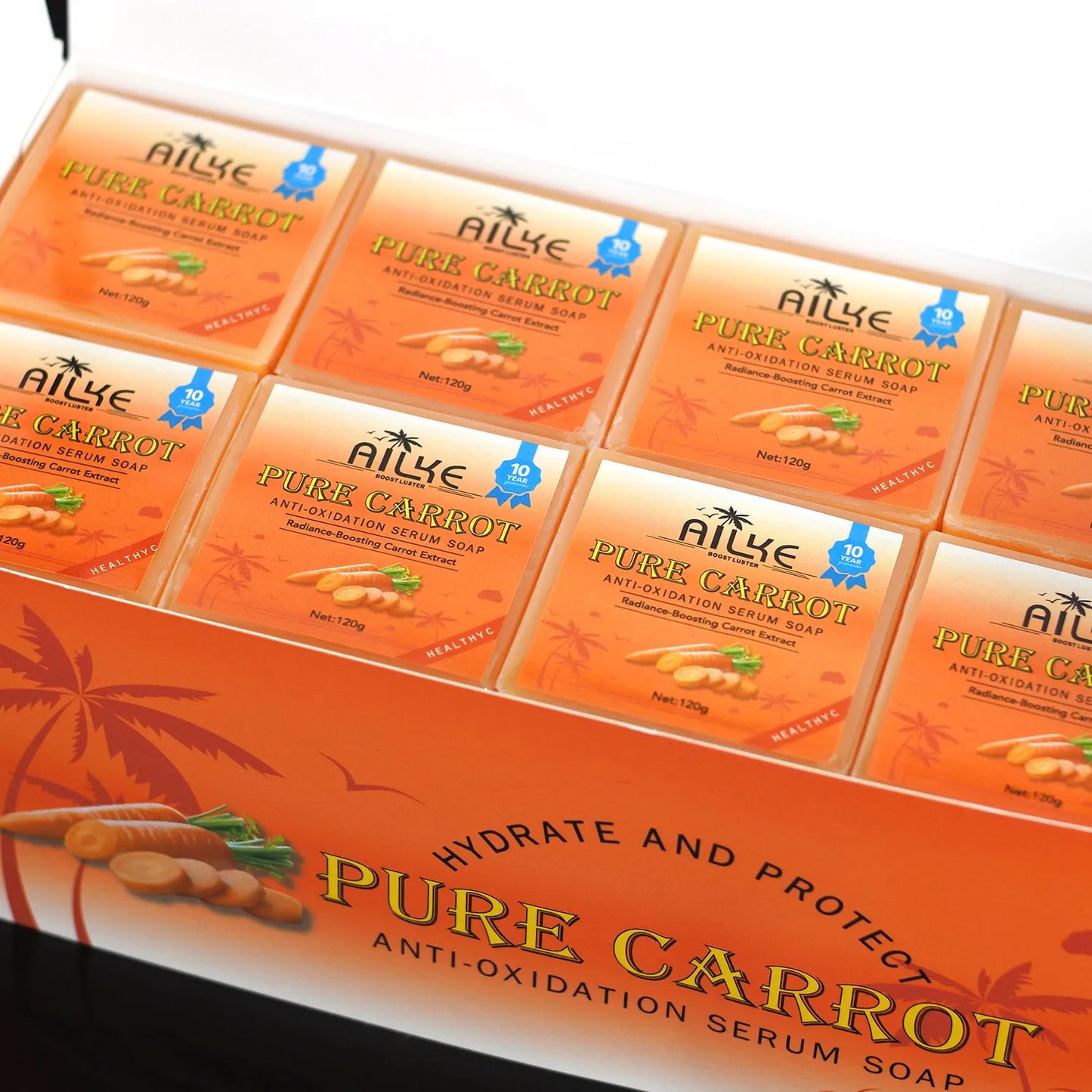 AILKE Organic Brightening Soap, with Carrot, Vitamin C/E, Clean, Moisturizing, Smooth, Soft Skin, Reduce Spots, for Face, Body