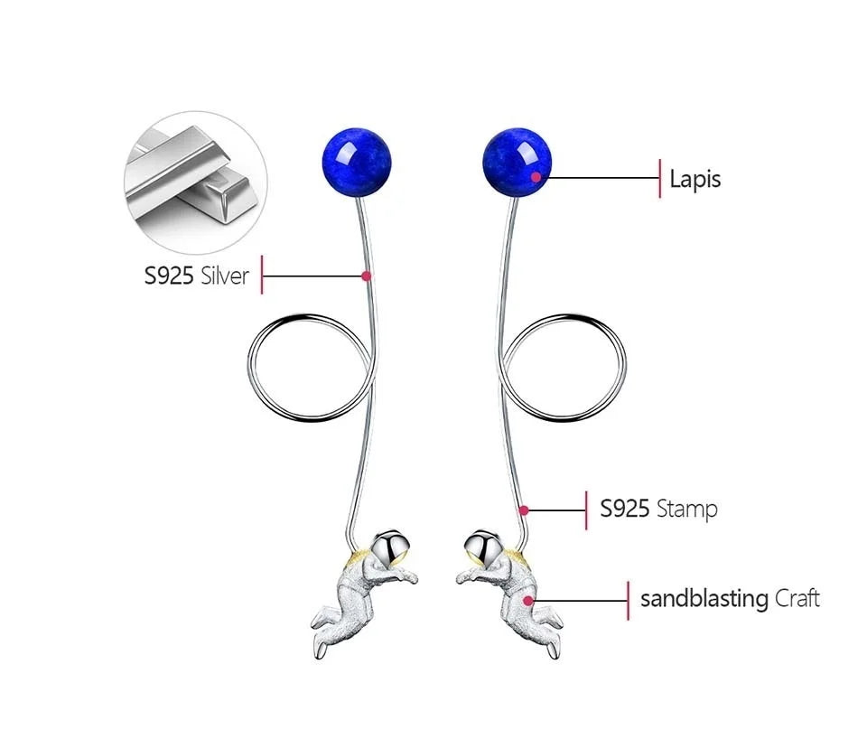 Lotus Fun Natural Stone Unusual Space Odyssey Long Tassel Dangle Earrings For Women Real 925 Sterling Silver Fashion Jewelry