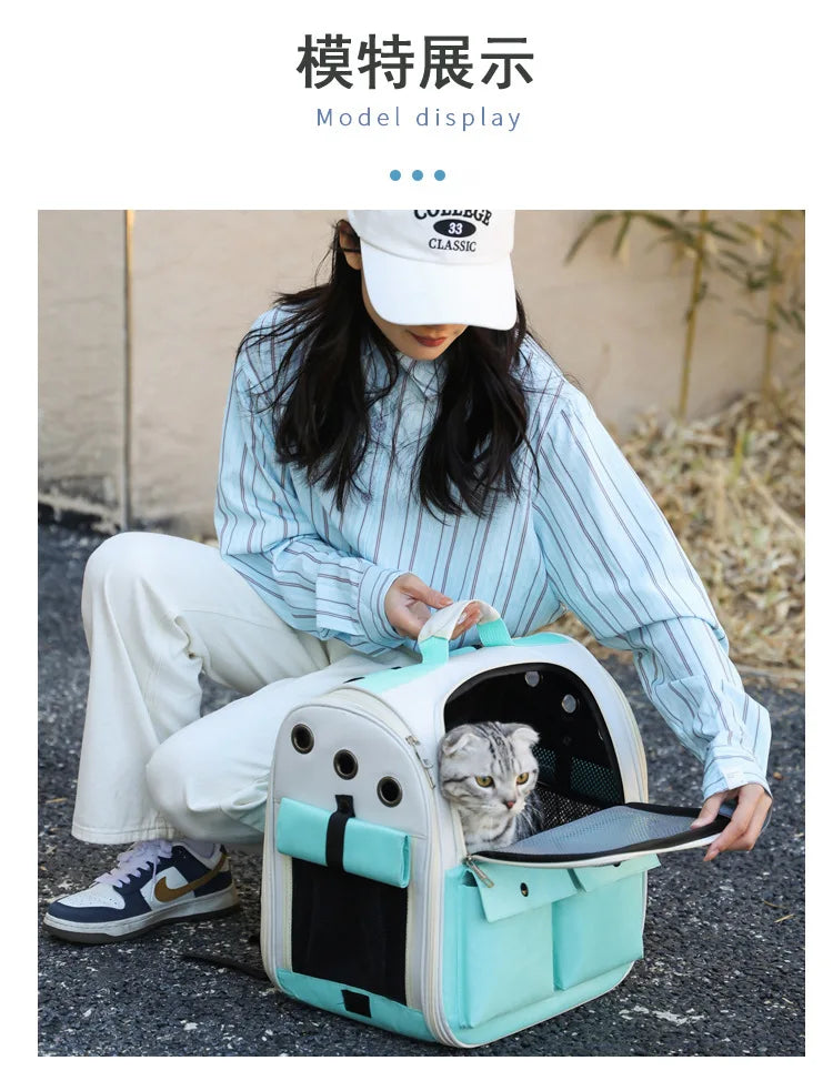 Ventilation Large Capacity Cat Carrier Backpack Adjustable Strap Pet Carrying Bag Foldable Cat Backpack for Outdoor Travel Pet