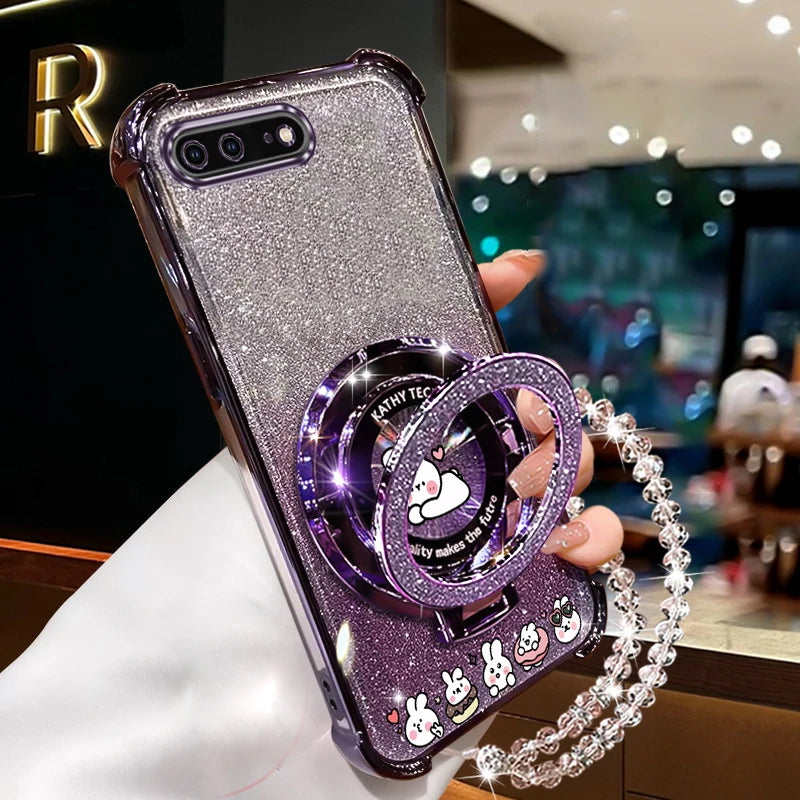 Crystal Strap Glitter Love Rabbit Phone Holder Case On For iPhone 8 Plus 7 6 6s Plus Se 2020 7plus 8plus Anti-knock Stand Cover
