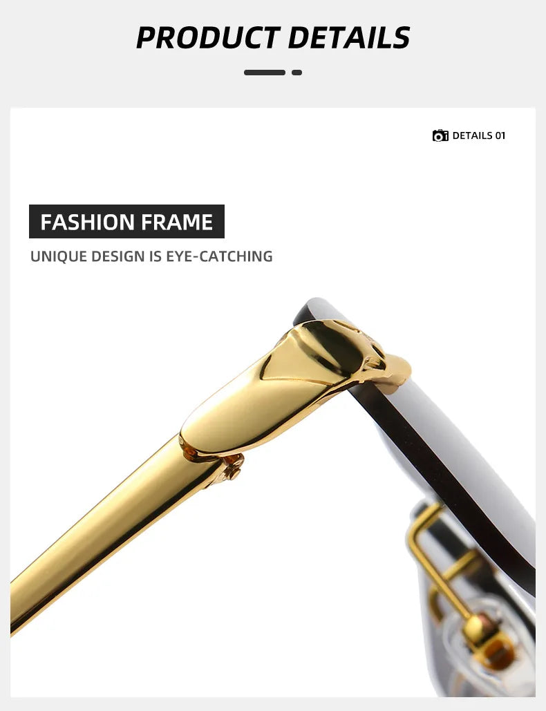 Fashion Vintage Rimless Square Sunglasses Women Men Luxury Brand Designer Popular Travel Driving Metal Small Sun Glasses