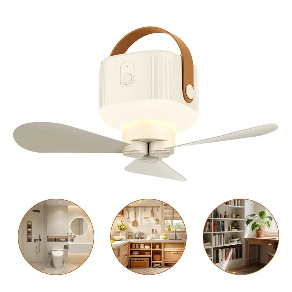 Portable Ceiling Fan with Remote & 3600mAh Battery – 3-Speed, 8-12H Runtime, Night Light for Camping & Outdoor