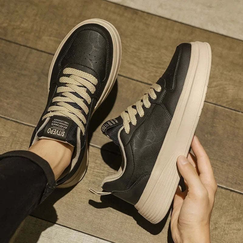 Men's Casual Sport Shoes Thick Bottom Invisible Heightening 10cm Rubber Outsole Synthetic Upper Breathable Lace-Up Sneakers