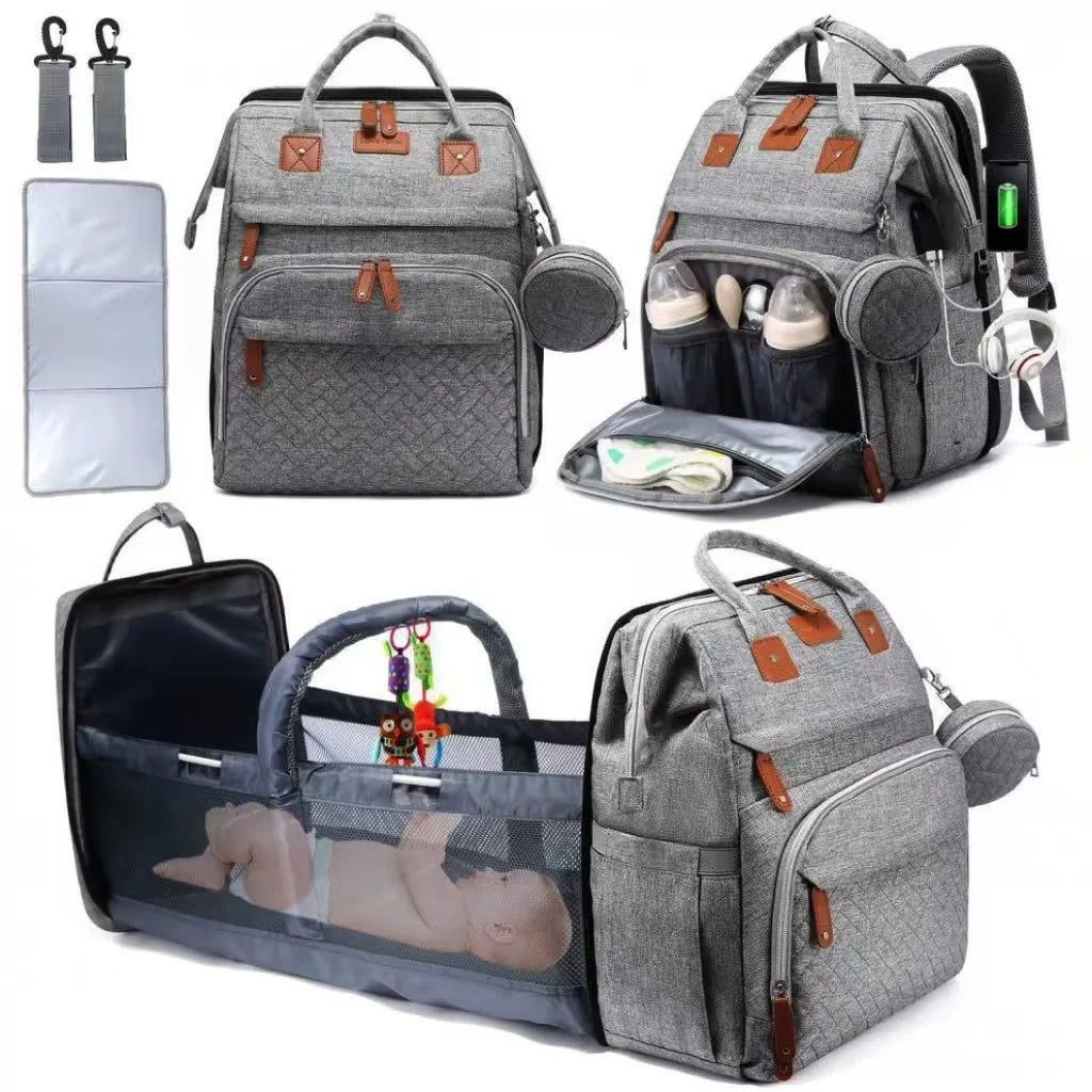 Mommy Diaper Bags Baby Bed Mother Large Capacity Nappy Milk Bottle Backpacks with Changing Mat Convenient Baby Nursing Bags
