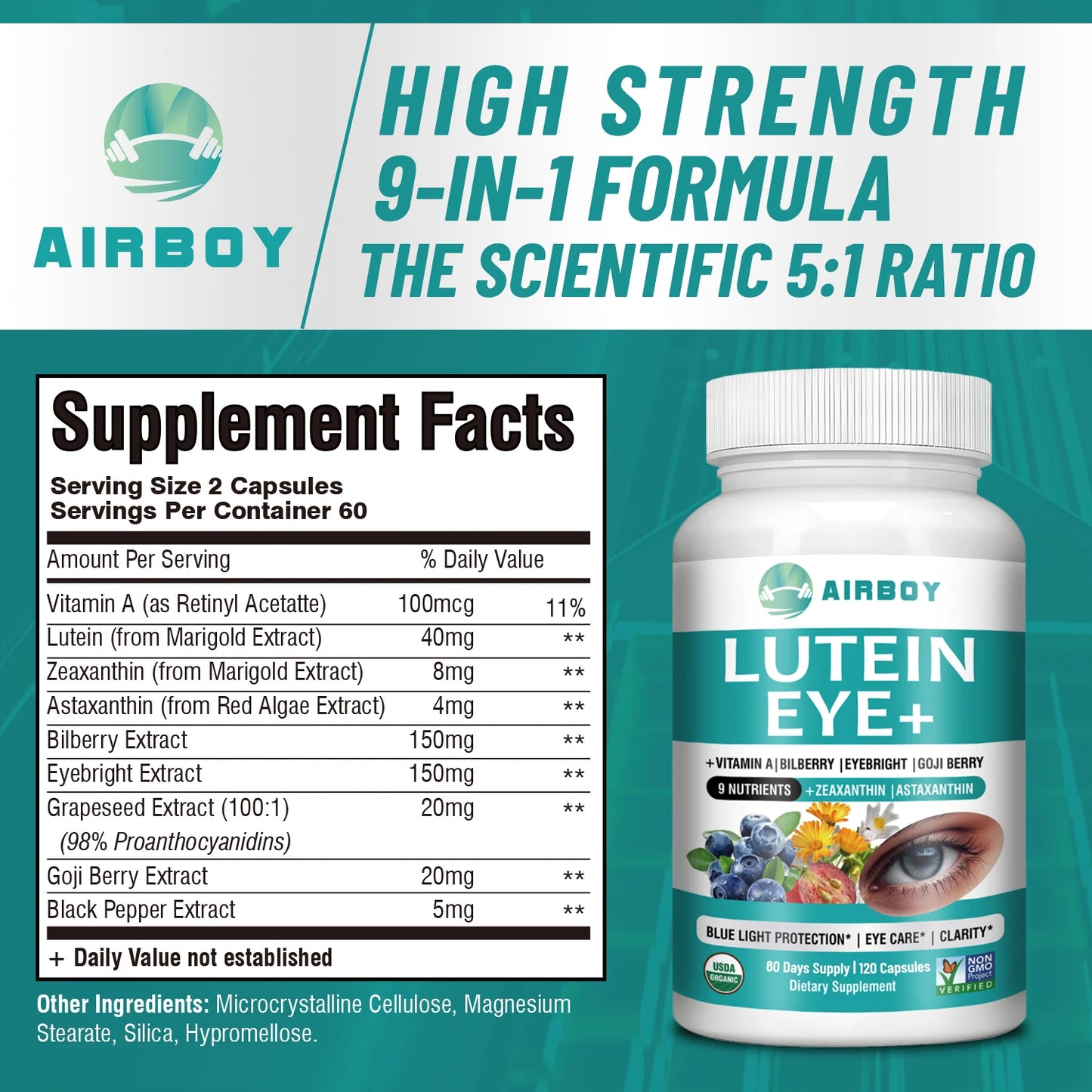 Lutein Eyes - Bilberry Extract and Zeaxanthin - Support Eye Strain and Vision Health, Macular Health