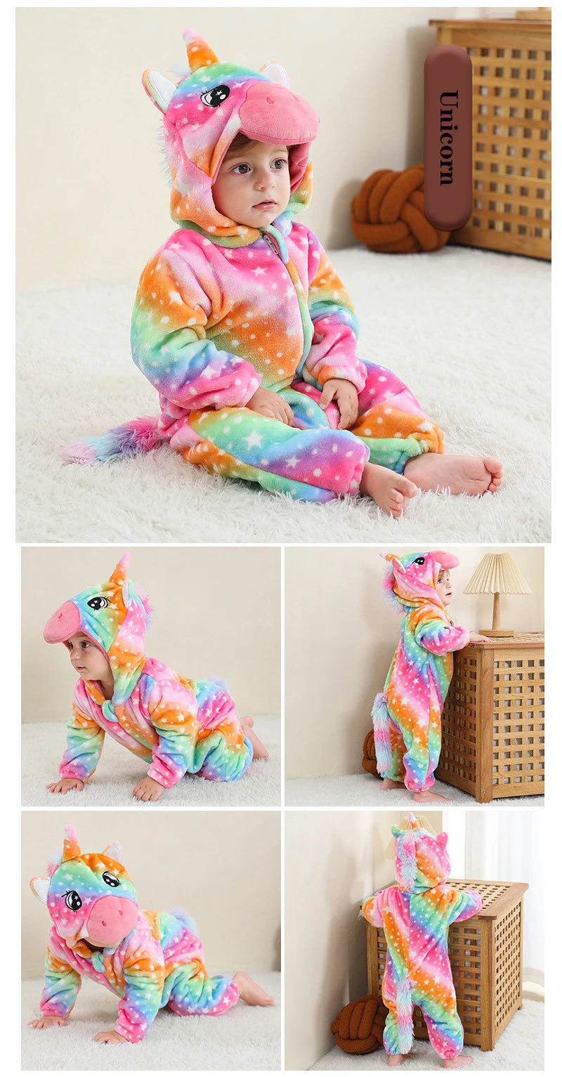 Autumn Winter Cartoon Style Winter Long Sleeve Baby Boys Girls Rompers Toddler Kids Playsuit Jumpsuits Baby Clothes Child Onesie