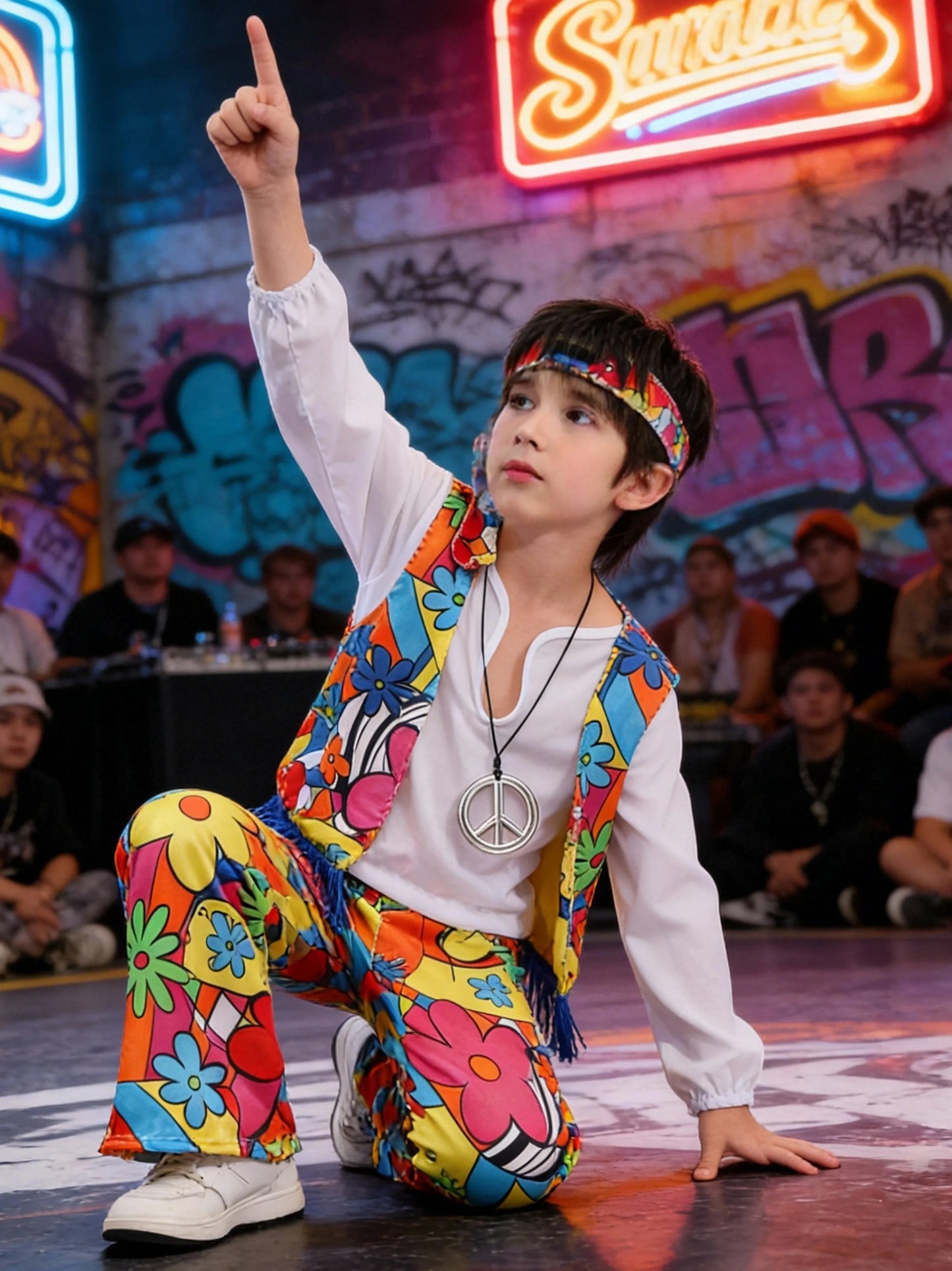 Children's retro hip-hop performance costumes, hippie costumes,cosplay, Halloween carnival party costumes, disco makeup dances