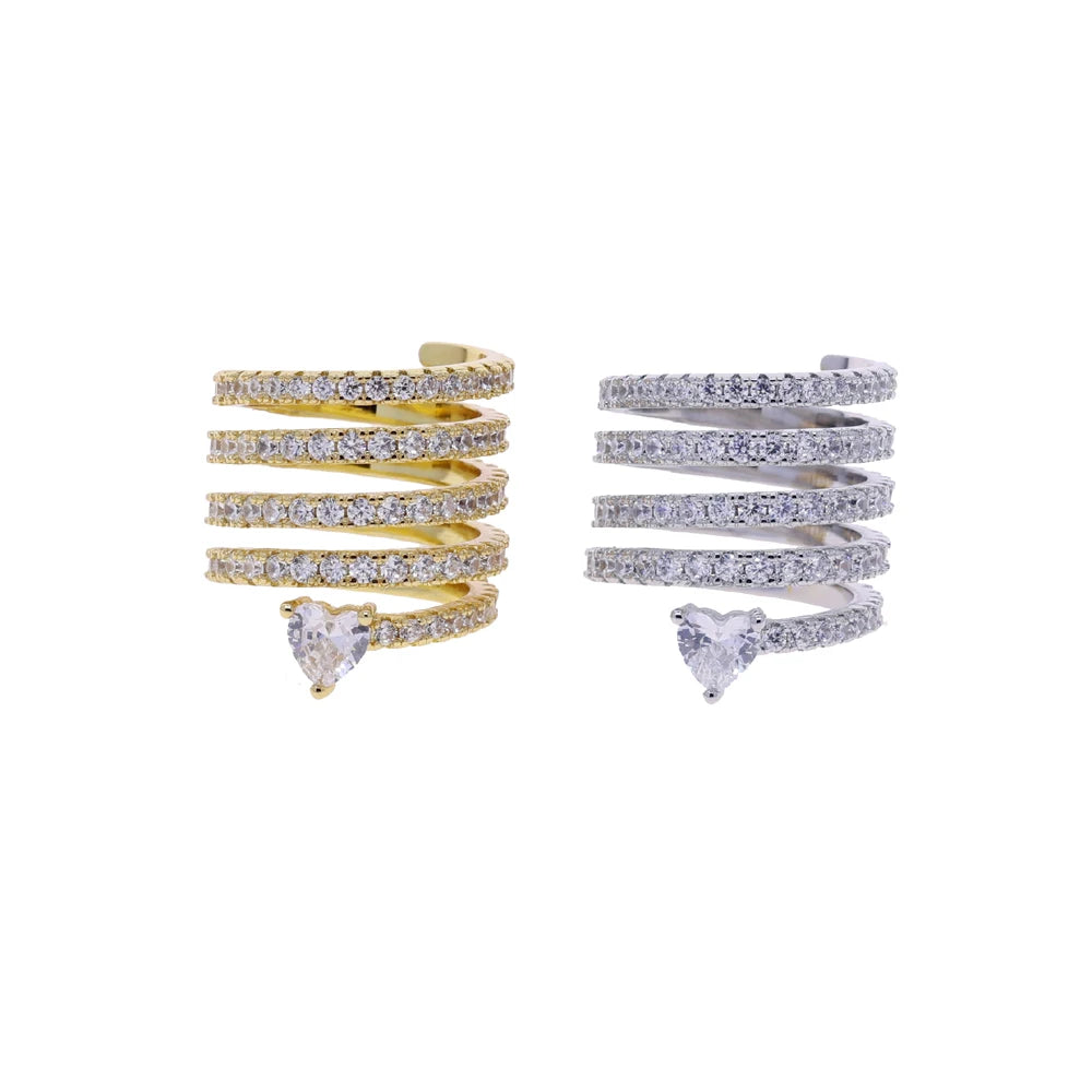 Micro Paved 5A CZ Multi Wrap Spring Spiral Open Adjusted Women Pinky Finger Ring Fashion Jewelry