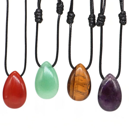 Natural Stone Water Drop Shape Necklace Pendant Rose Quartz Amethyst Lapis Lazuli Healing Crystal Gemstone Charm Jewelry Gifts