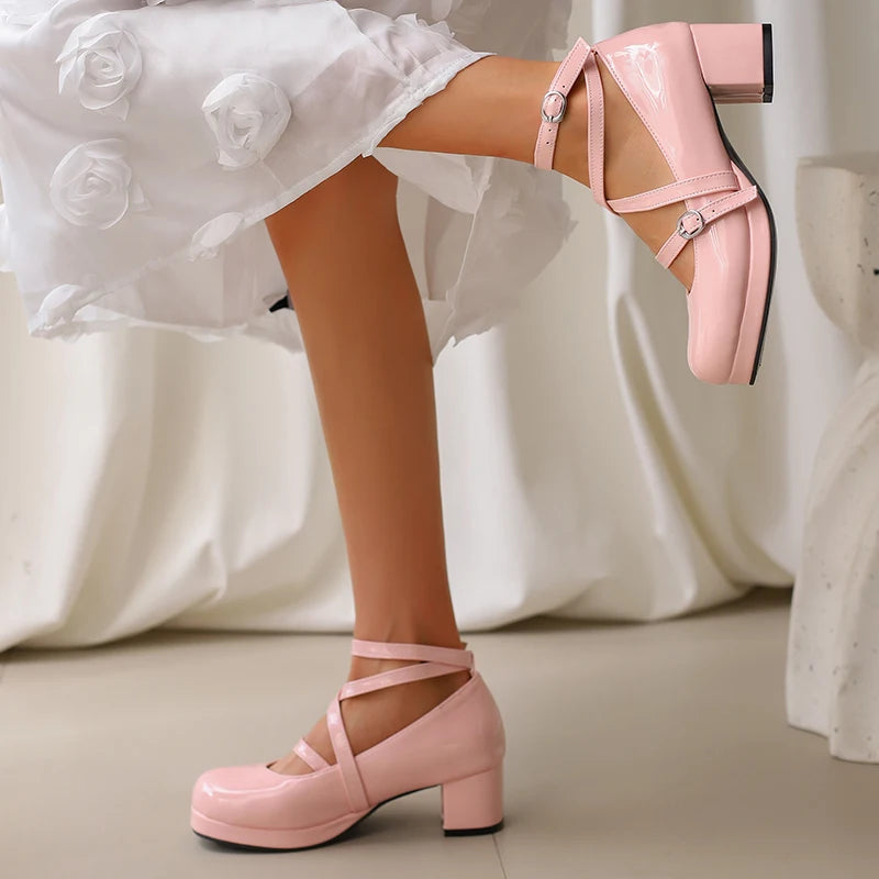Japanese Lolita Party Shoes High Heels Ankle Strap Cross Dress Pumps Cosplay Costume Plus Size 31-50 Big Feet Wear Dropshipping