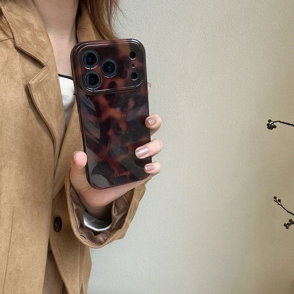 Retro Stylish Amber Color Lamber Pattern Glossy Phone Cover Case for iPhone 17 16 15 14 13 12 Pro Max Plus Air
