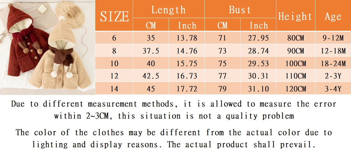 Winter New Thick Warm Baby Girl Coat, Christmas Party Children'S Clothes With Free Scarf (9 Months - 4 Years Old)