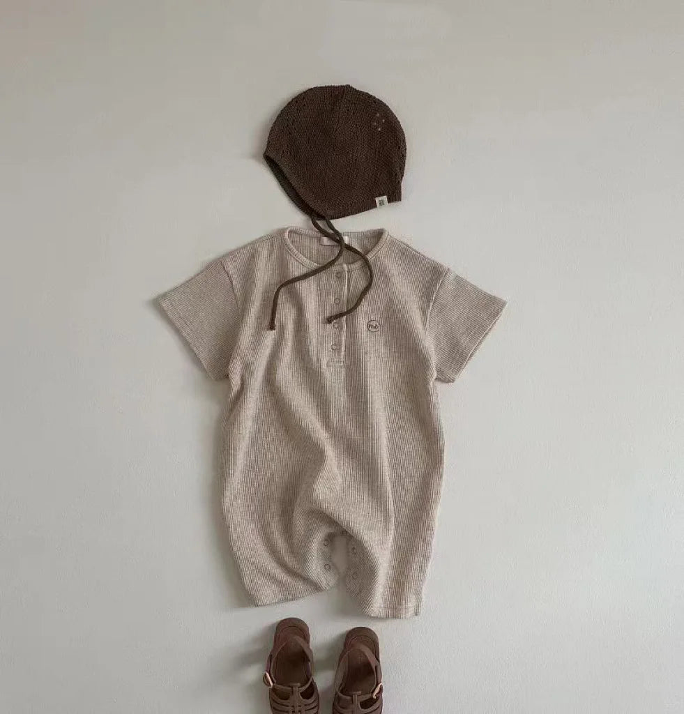 2025 Summer New Baby Short Sleeve Romper Boy Girl Newborn Solid Simple Jumpsuit Cotton Infant Toddler Casual Clothes 0-24M