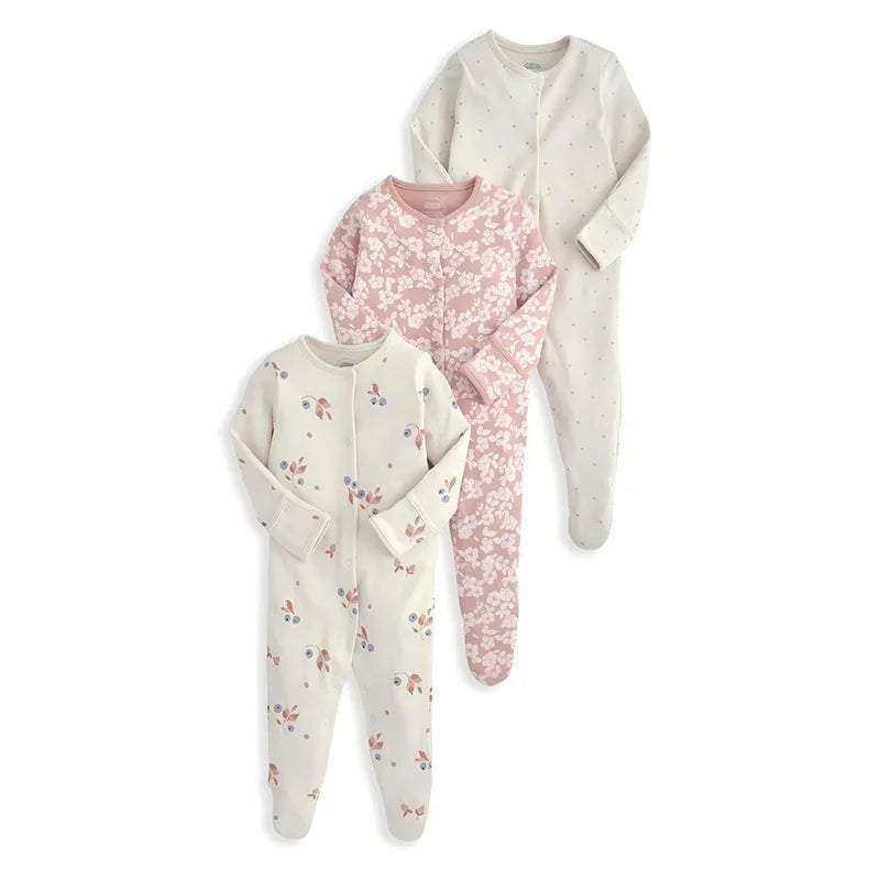 3pcs/Lot Cotton Soft Baby Romper Jumpsuit for Boys Girls with Zipper Footed Long Sleeve Pajama Sleepsuit Outfit Infant Clothes