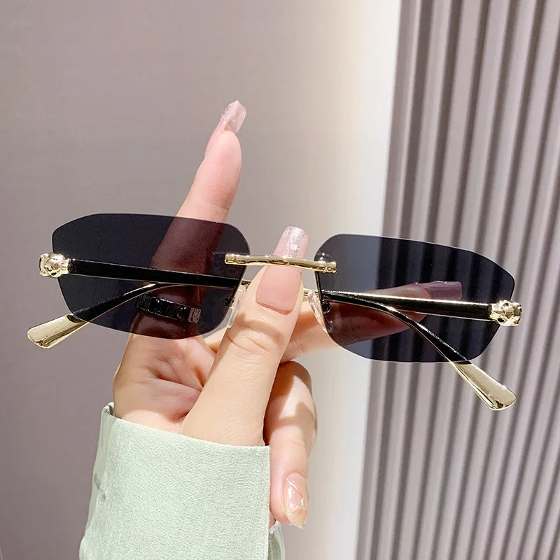 Popular Brand Brown Square Women Sunglasses Fashion Luxury Rimless Rectangle Sun Glasses Female Shades UV400 Vintage Eyewear