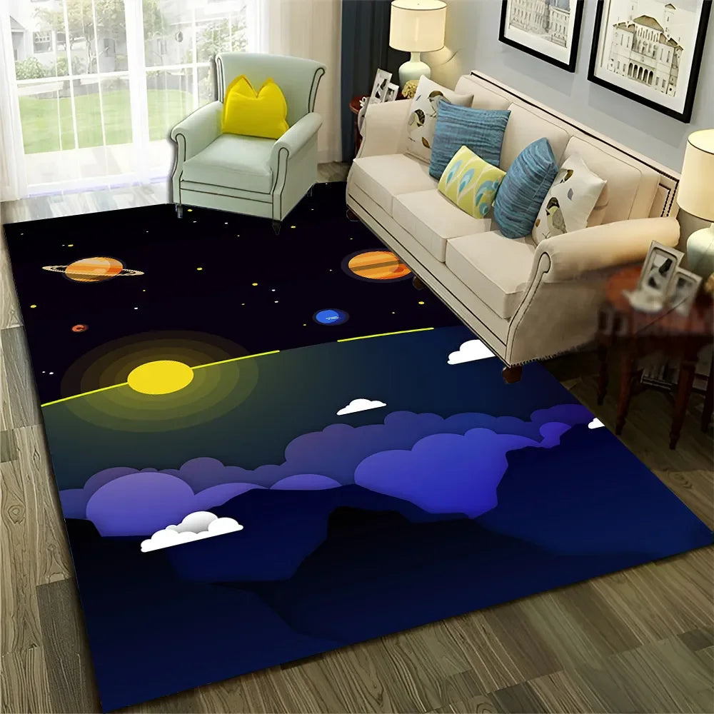 Galaxy Planet Star 3D Universe Space Carpet Rug for Home Living Room Bedroom Sofa Doormat Decor,Kid Area Rug Non-slip Floor Mat