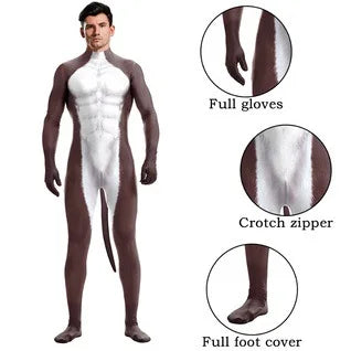 Halloween Costume  Adult Mens Wild Animal Cosplay Costume Full Cover 3D Print Beast Petsuit Jumpsuit Bodysuit Tail