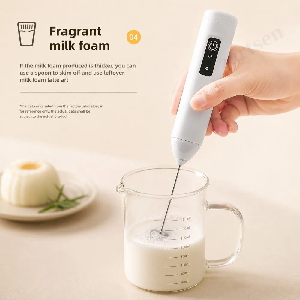 Electric Coffee Frother 2 In 1 Rechargeable Type-C Blender Stainless Steel 3 Speeds Milk Mixer Egg Beater Handheld Foam Maker
