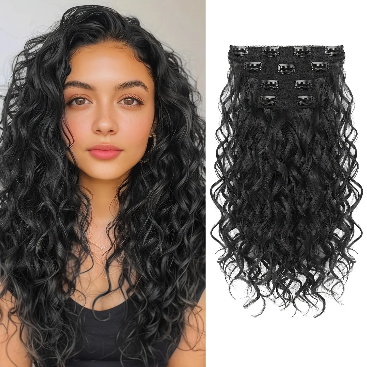 Synthetic 4PCS Hair Extensions 14inch Short Curly Wavy Brown Blonde Color Invisible Lace Weft Natural Soft Hairpieces for Women