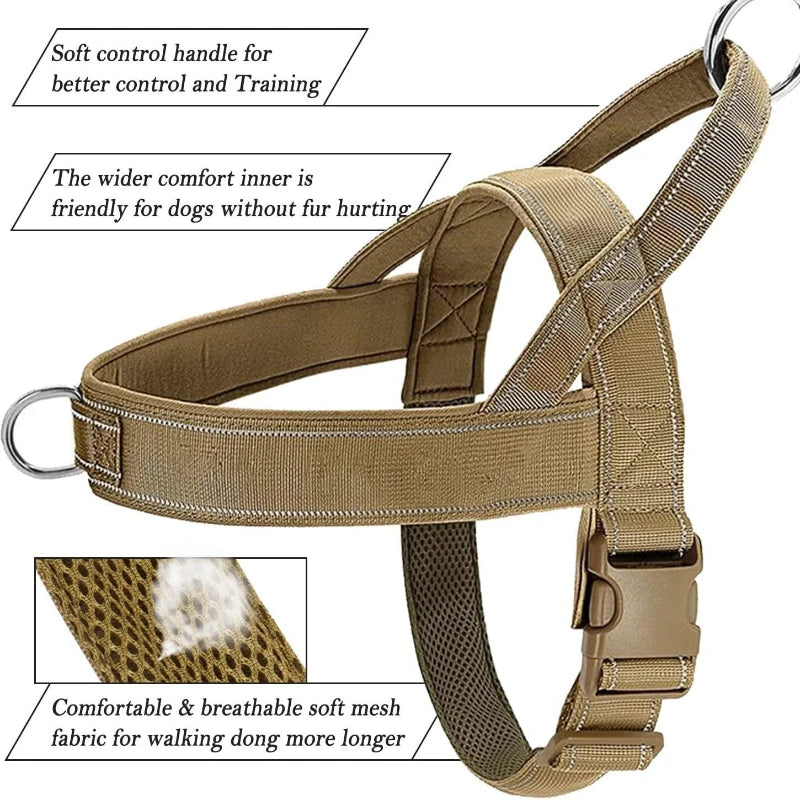 Tactical Dog Harness Anti Pull Nylon Adjustable for Large Breeds Outdoor Training Vest with Handle and Reflective
