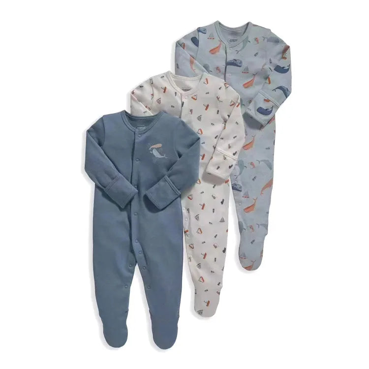 3pcs/Lot Cotton Soft Baby Romper Jumpsuit for Boys Girls with Zipper Footed Long Sleeve Pajama Sleepsuit Outfit Infant Clothes