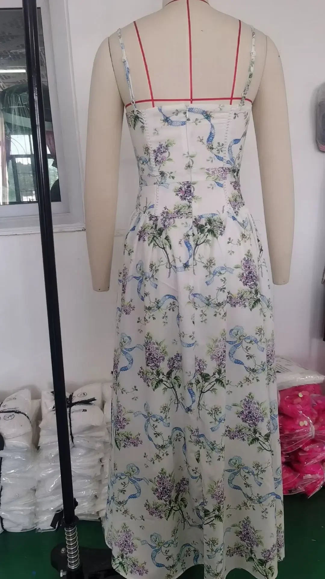 Elegant Fairylike French Style Gentle Floral Print Strapless Midi Dress Slimming Women's Fashion High End Feeling Dress