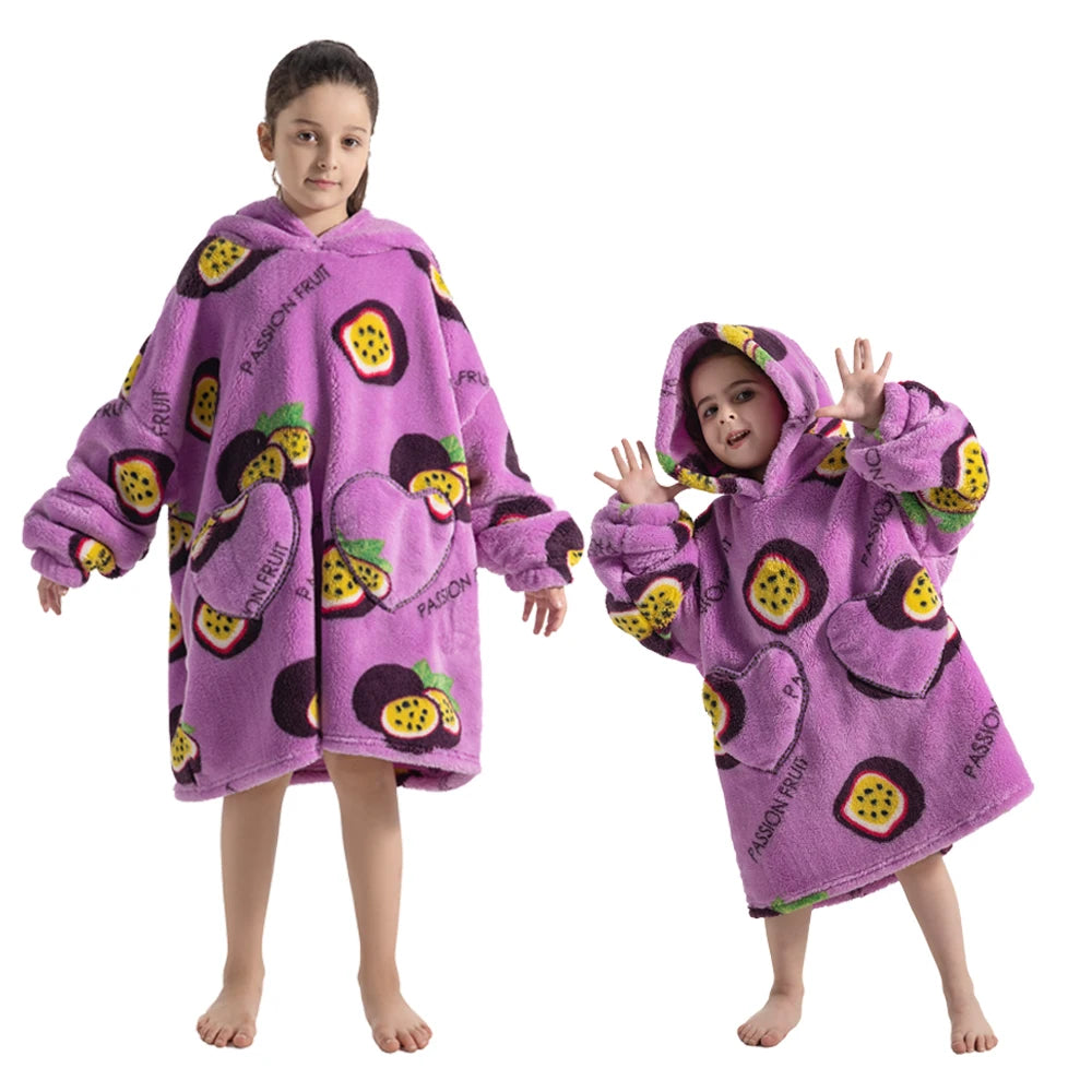 Halloween Pumpkin Hoodies for Boys Girls Winter Thick Flannel Hooded Sweatshirts Kids Clothing Children Oversized Blanket Hoodie