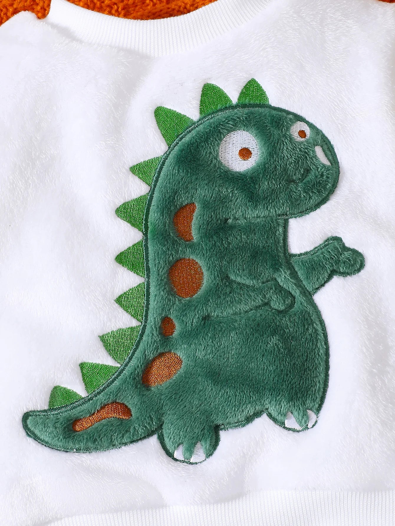 Baby Boy Autumn And Winter Cartoon Dinosaur Embroidery Hoodie Plush Two-piece Set