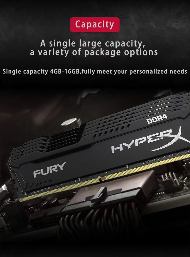 HyperX Fury DDR4 Ram 8GB 16GB 32GB 3600MHz 3200MHz 2666MHz 2400MHz 2133MHz DRAM DIMM 288Pin For Desktop Computer